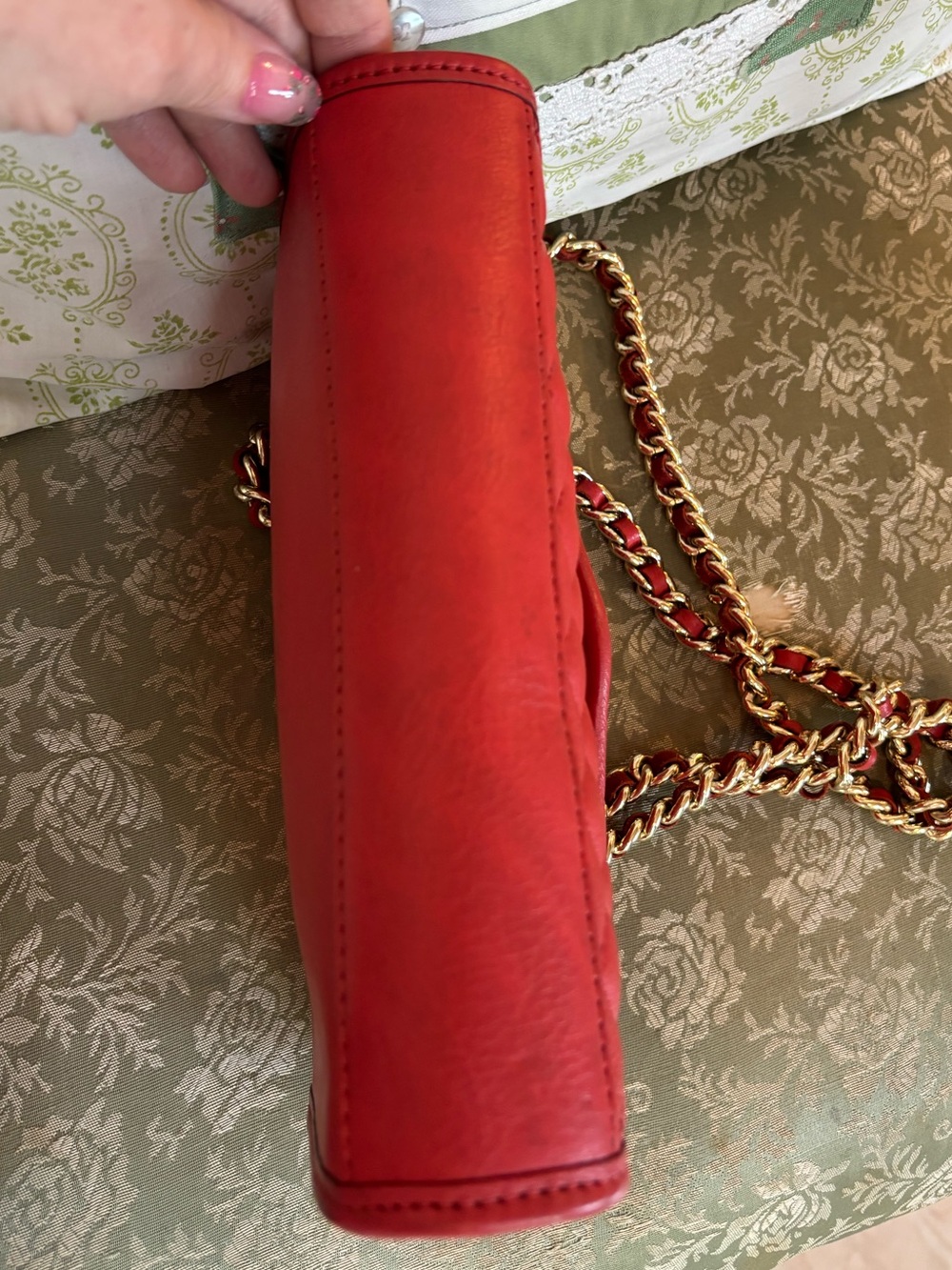 REBECCA MINKOFF Red Leather Quilted Chain Shoulder Bag - Picture 6 of 12